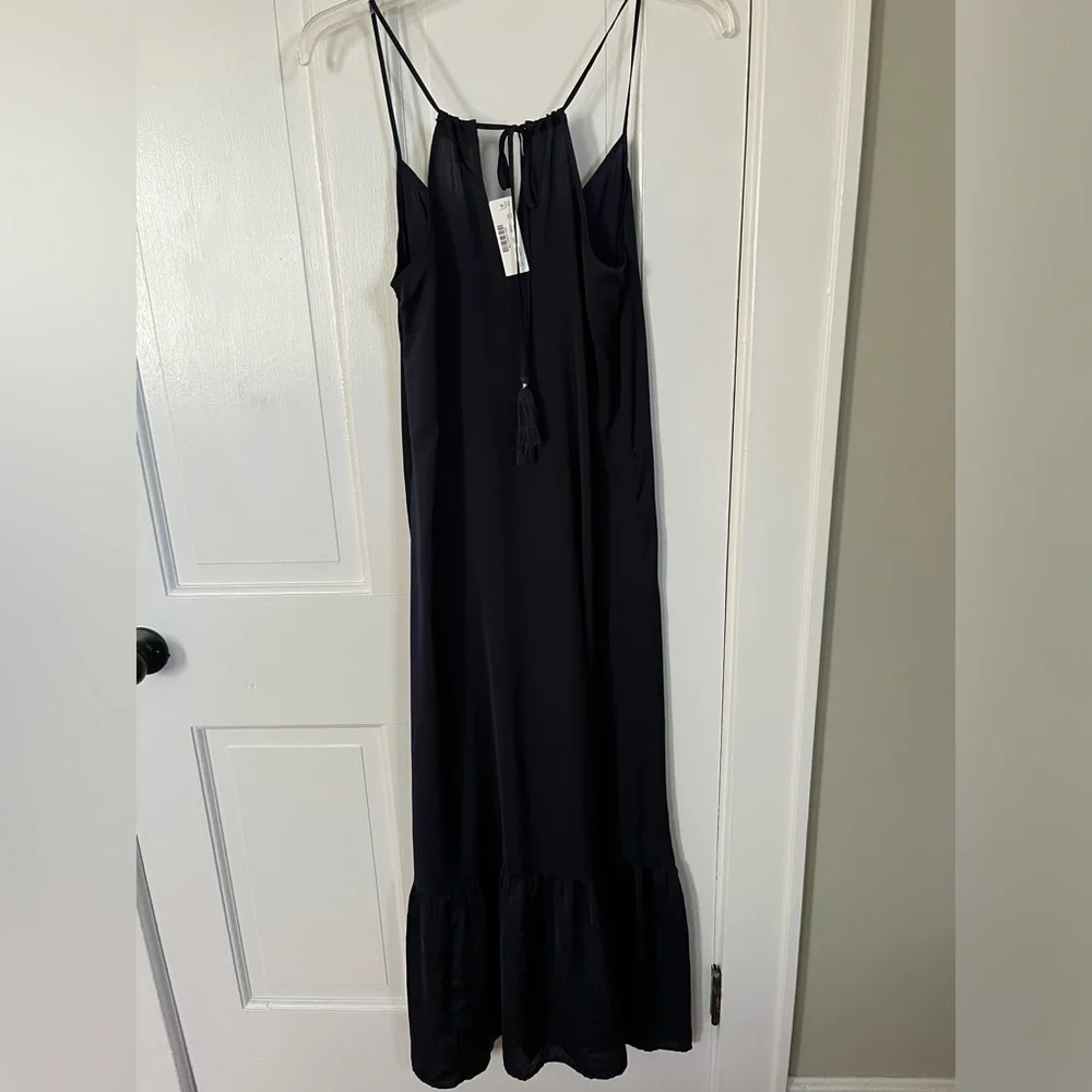 J Crew | Ruffle Hem Sleeveless Maxi Dress Navy Blue Tassels Size XXS